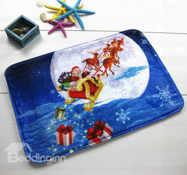 Festival Christmas Santa Claus Riding Sledge To The Moon Anti-slipping Doormat