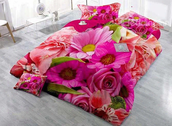 Florid Roses And Daisies Printing Satin Drill 4-piece Duvet Cover Sets