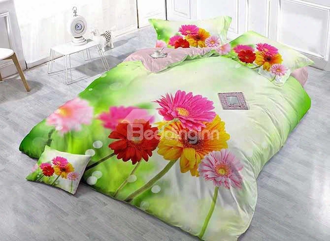 Fresh Colorful Daisies Luxury Satin Drill 4-piece Duvet Cover Sets