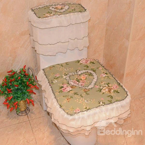 Fresh Pastoral Style Squarish Fit 3 Pieces Toilet Seat Cover Set