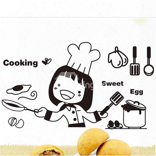 Girl Chef Cooking Sweet Egg Print Wall Sticker