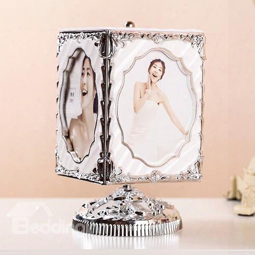 Gorgeous 4-photo Revolving Musical Box Desk Photo Stand