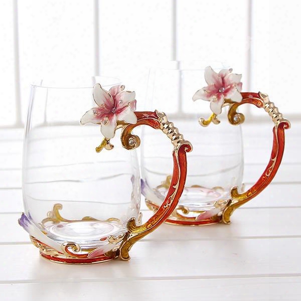 Gorgeous Lily Design Handle Crystal Glass Coffee Cup 1-piece