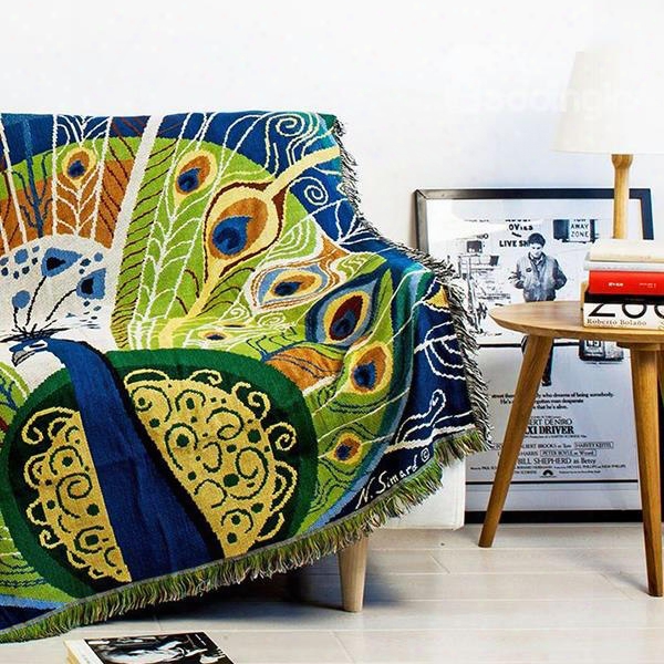 Gorgeous Novel Peacock Print Soft Cotton Blanket