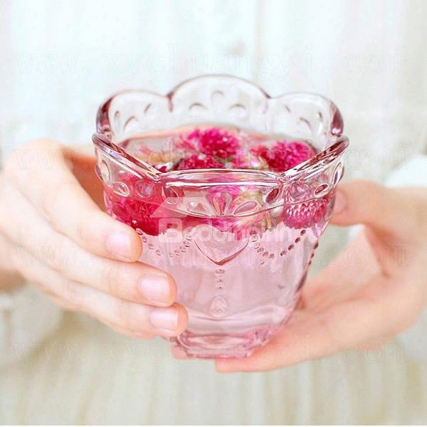 Gorgeous Petal Rimed Heart Embossed 3-color Tea Cup Water Glass
