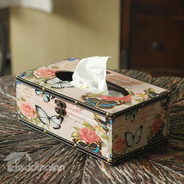 Gorgeous Vintage Roses And Butterfly Pattern Tissue Box