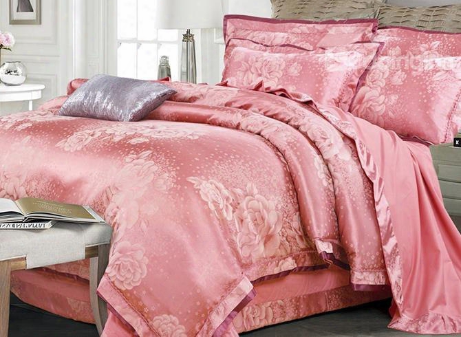 Graceful Soft Big Roses Jacquard 4-piece Bamboo Fabric Beddng Set