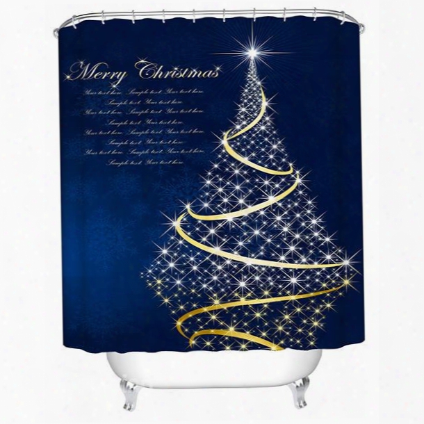 Graceful Unique Design Golden Christmas Tree Printing 3d Shower Curtain