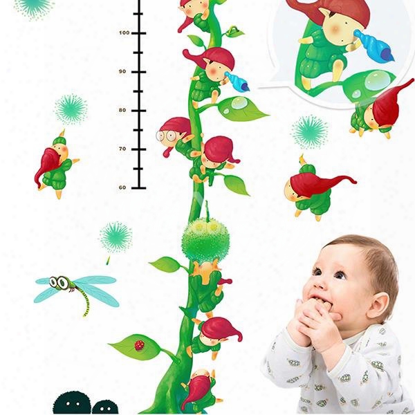 Green Plant Print Height Masurement Kids Wall Decal