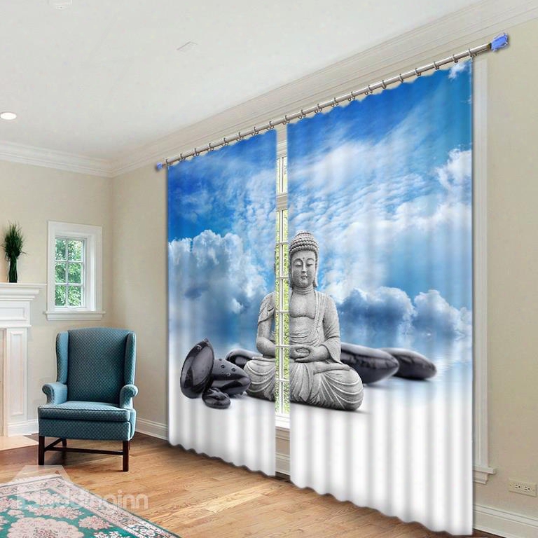 Holy Buddha Statue Printing Living Room Custom 3d Energy Saving Curtain