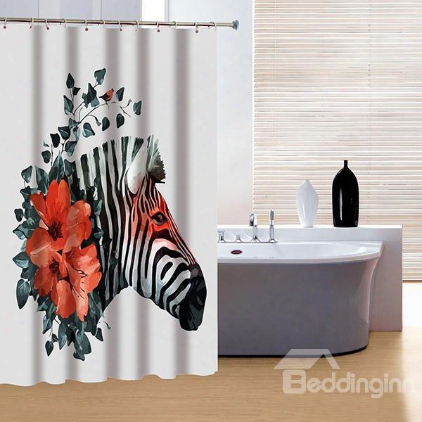 Innovative Design Red Rose And Zebra 3d Shower Cuetain