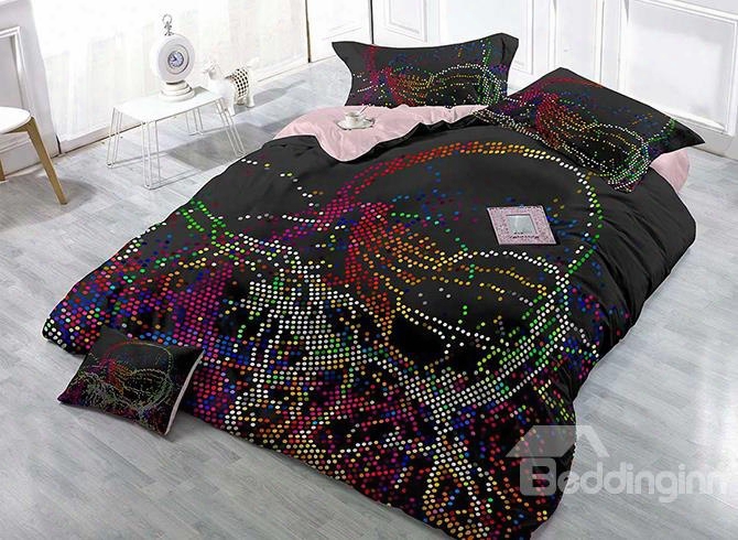 Irregular Colorful Dotted Stripe 4-piece Black Duvet Cover Sets
