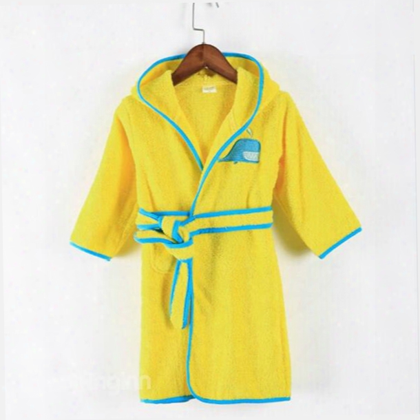 Lemon Yellow Blue Whale Embroideried Bath Essential Kids Robe