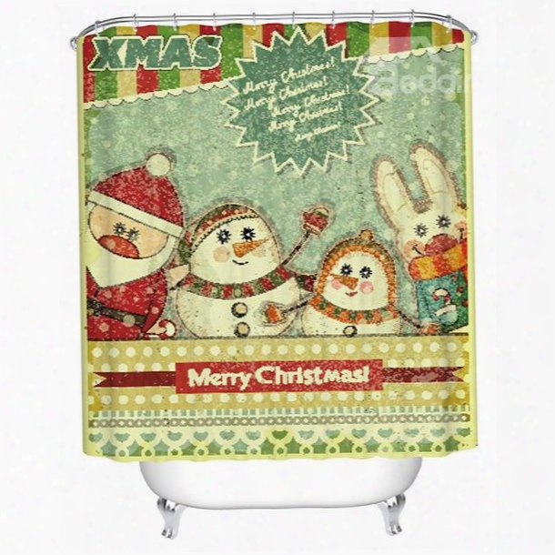 Lovely Brisk Santa And Snowmen Printing Christmas Theme 3d Shower Curtain