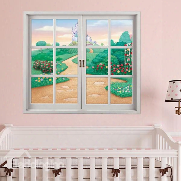 Lovely Cartoon Style Way To The C Astle Window View Removable 3d Wall Sticker