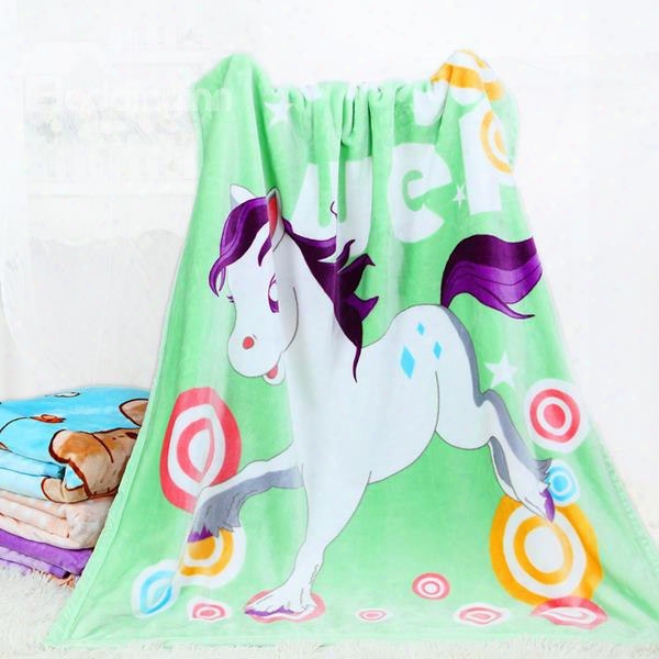 Lovely Little White Horse Print Flannel Baby Blanket