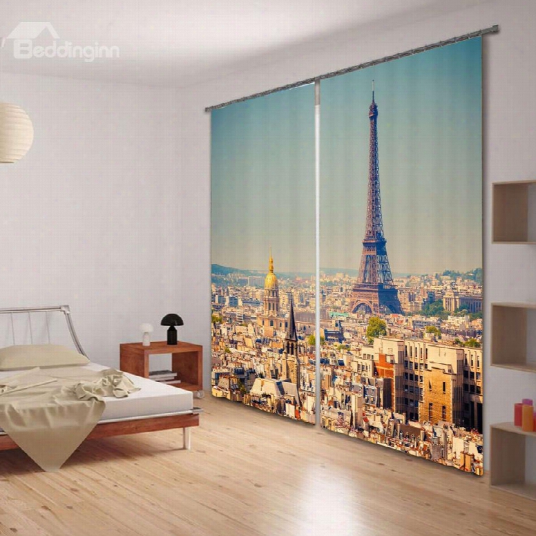 Magnificent Tower Printed Decorative And Blackout Custom Window 3d Curtain