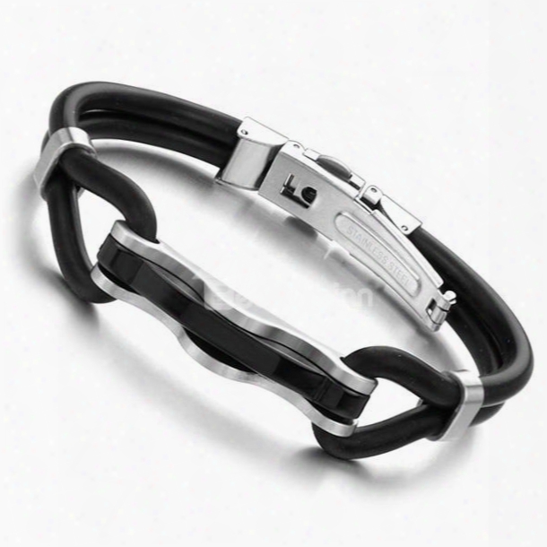 Men's Fashion Black Titanium Steel Silicon Bracelet