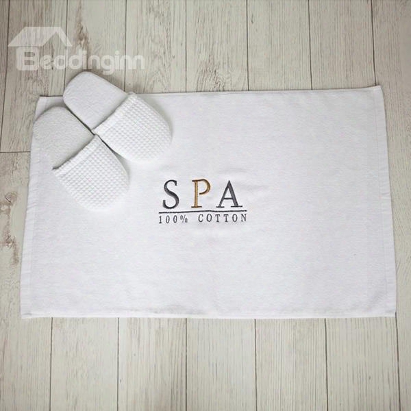 Modern Five Stars Hotel Quality Spa Print White Bath Rug