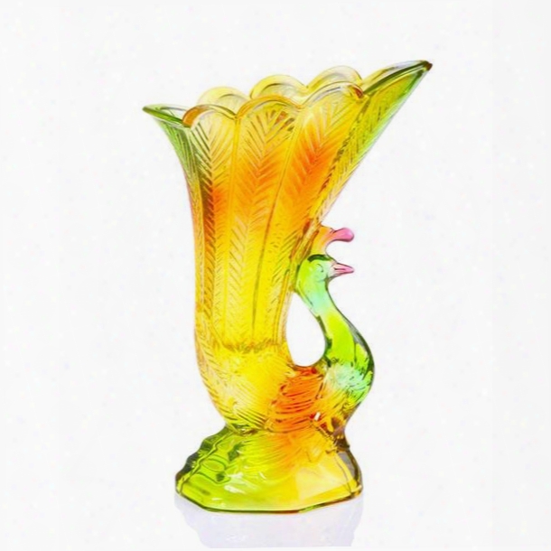 Modern Gorgeous Peacock Design Glazed Glass Flower Vase