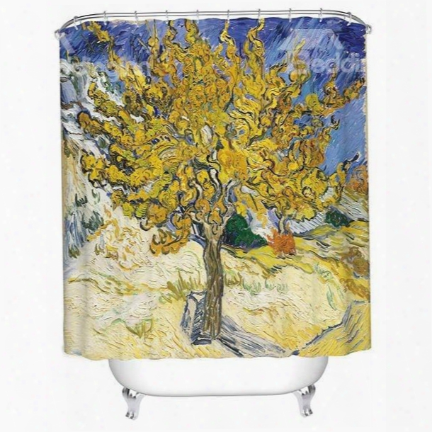 Modern Oil Painting Artistic Design Blooming Tree 3d Shower Curttain