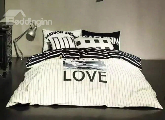 Modern Style Love Letters Pattern Cotton 4-piece Bedding Sets/duvet Cover