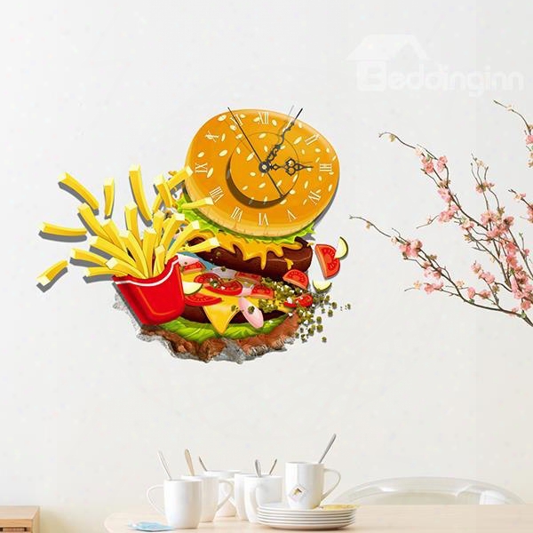 Mouth-watering Fast Food Chips And Hambugrer Design 3d Sticker Wall Clock