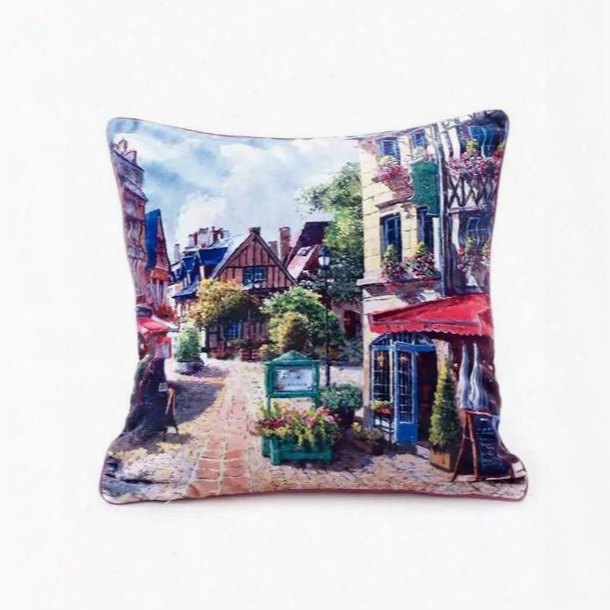 Neat Streetscape Of European Town Paint Throw Pillow Case