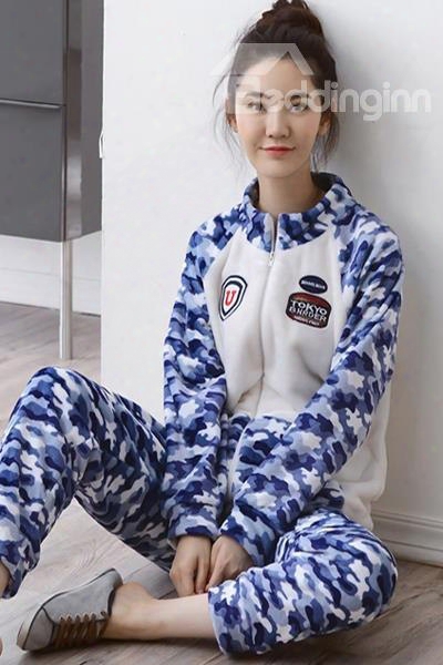 New Fashion Camouflage Pattern Leisure Flannel Pajamas Sets