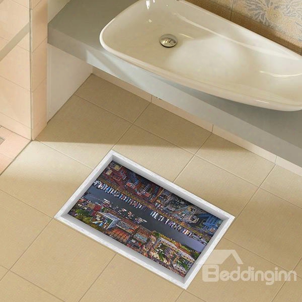 Overlook Of City Street From High Too High For Slipping-preventing Water-proof Bathroom 3d Floor Sticker