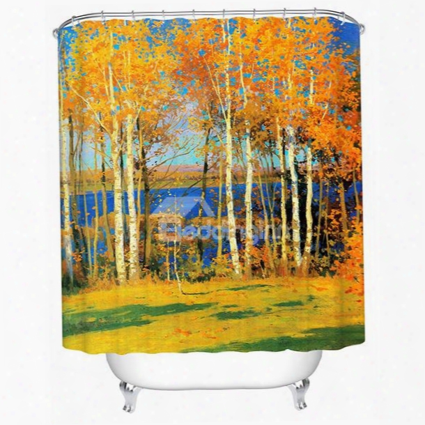 Peacwful Charming Autumn Birch Tree 3d Shower Curtain