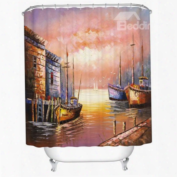 Peaceful Oil Painting Venice Town View 3d Shower Curtain