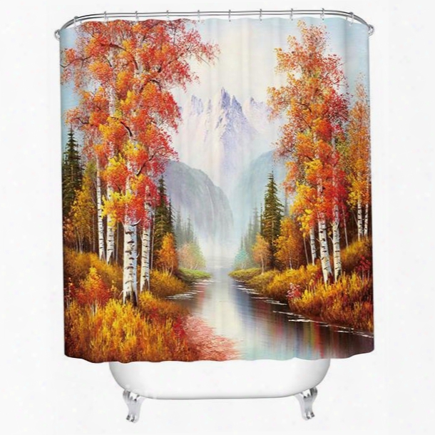Peaceful Picturesque Snow Mountain And Birch Tree 3d Shower Curtain