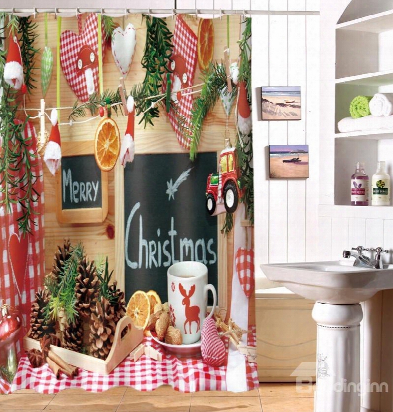 Personalized Merry Christmas Waterproof Polyester 3d Shower Curtain