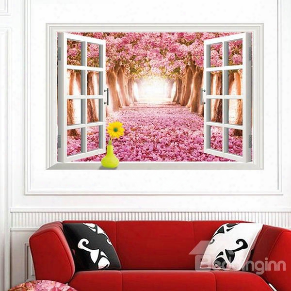 Pink Cherries Path Surrounded By Cherry Trees 3d Window Wall Sticker