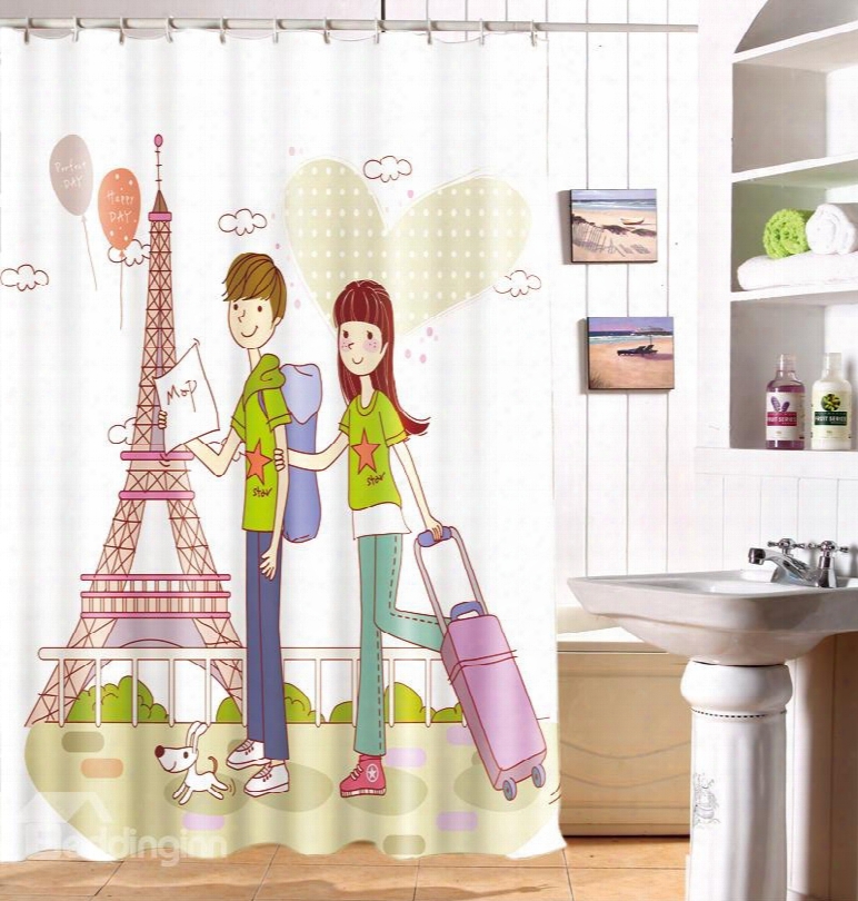 Popular 3d Romantic Love Couple Travel Image Shower Curtain