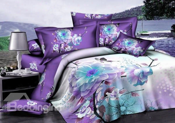 Purple Floral 100% Cotton 2-piece Pillow Cases