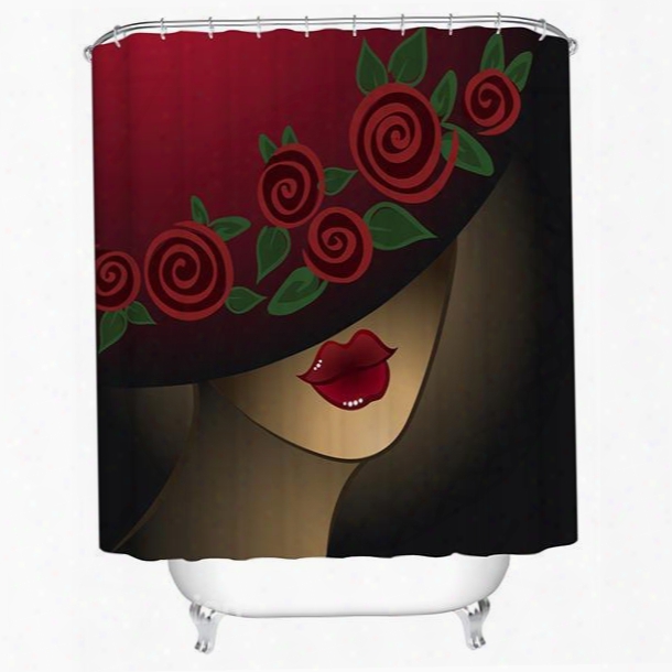 Red Flowers And Half Face Dacron Waterproof And Eco-friendly 3d Shower Curtain