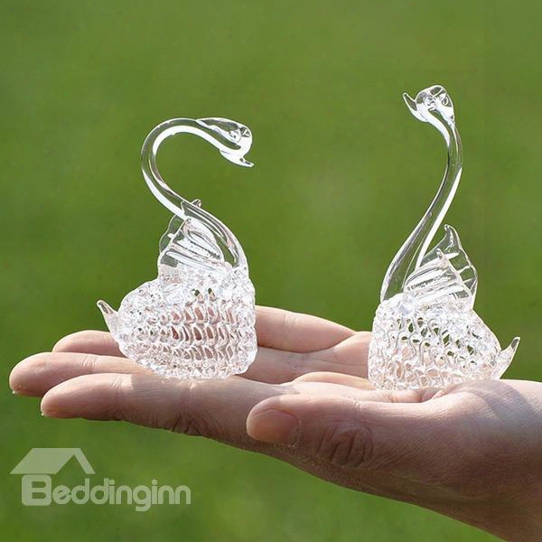 Romantic Glass Graceful Swans Desktop Decoration 1-pair