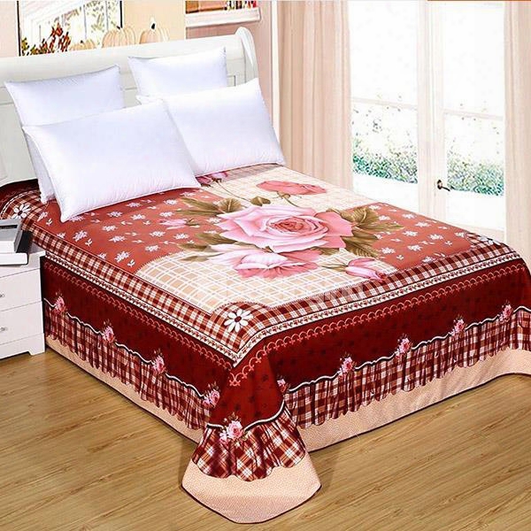 Romantic Pink Rose And Fashion Plaid Printed Sheet