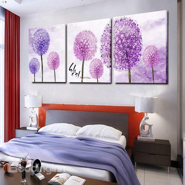 Romantic Purple Dandelion 3-panel Canvas Wall Art Prints