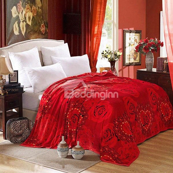Romantic Red Roses And Heat Design Blanket