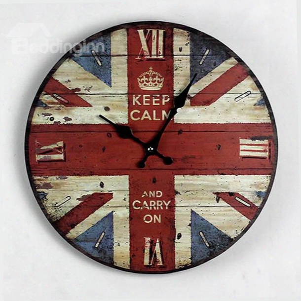 Round British Style Union Jack Pattern Painting Wall Clock