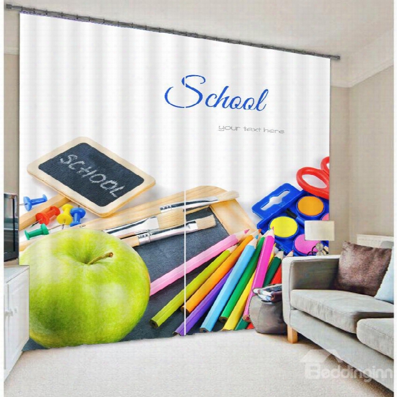 School Stationery Print 3d Blackout Curtain