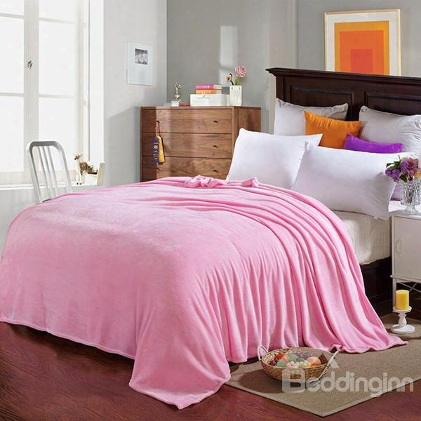 Simple Pink Anti-pilling Soft Flannel Bed Blanket