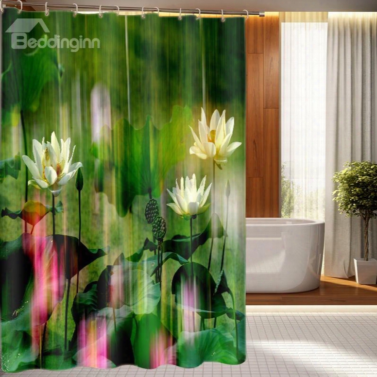 Specia Design White Water Lilies  3d Shower Curtain