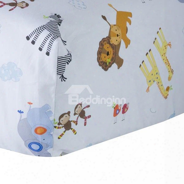 Super Lovely Animal Friends Pattern Baby Crib Fitted Sheet
