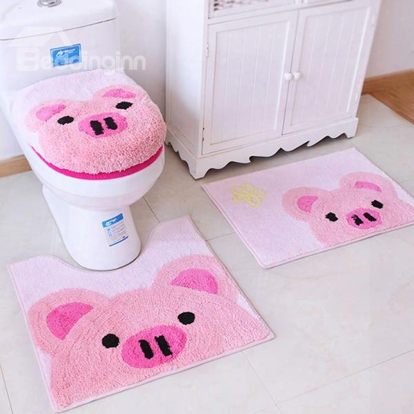 Super Lovely Animals Pattern 4 Pieces Toilet Seat Cover Set