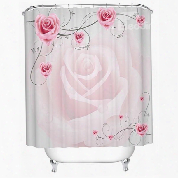 Superior Romantic Graceful Pink Rose 3d Shower Curtain