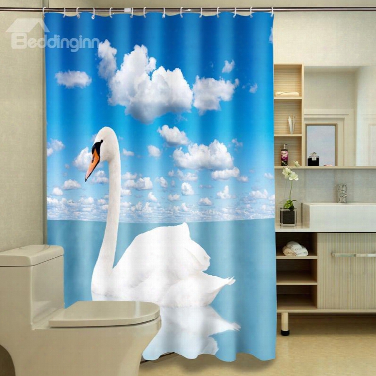 Top Grade Beautiful White Swan 3d Shower Curtain